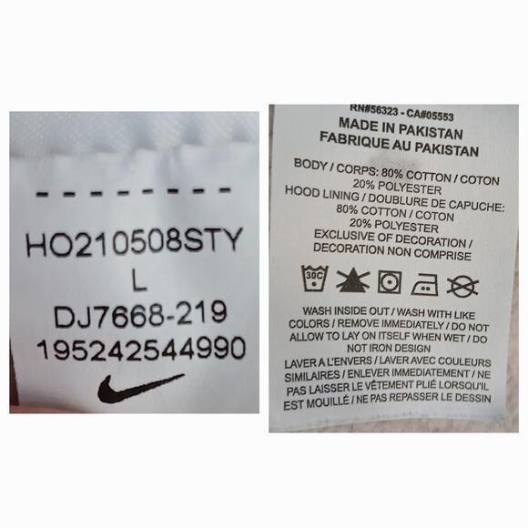 Nike SZ L Beige Center Swoosh Fleece Hooded Sweatshirt Made Pakastan 2010s Tag - Picture 6 of 6